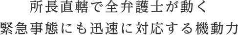 所長直轄で全弁護士が動く、緊急事態にも迅速に対応する機動力